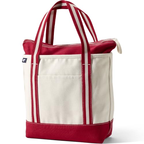 Image of Lands' End Zip Top Canvas Tote Bag | 100% Cotton Canvas, Five Pockets, Key Strap, Water-Resistant Base, Stands Upright, Beach Bag, Travel Tote, Grocery Tote