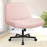 NEO CHAIR Criss Cross Chair with Wheels Armless Cross Legged Office Desk Wide Comfy Vanity Makeup Chair Adjustable Swivel Computer Task for Home Office Fabric (Pink)