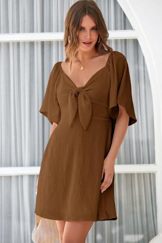 Image of Dokotoo Womens Dresses 2026 Spring Summer Deep V Neck Elegant Cocktail Bow tie Mini Dress S-XL
