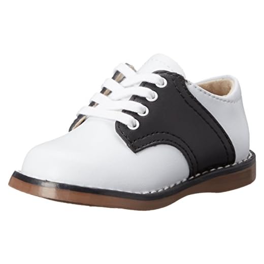 FOOTMATES Cheer Lace-Up Saddle Oxford Girls and Boys Dress Shoes with Wide Toe Box and Custom-Fit Insoles, Non-Marking Outsoles - White/Black, 13 Little Kid (4-8 Years)