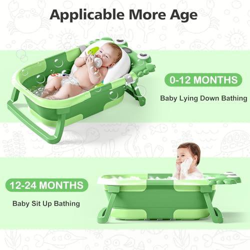Image of Collapsible Baby Bathtub for Newborns with Thermometer and Soft Floating Cushion Portable and Foldable Travel Baby Bath Tub for Infants to Toddler 0-36 Month(Dark Green)