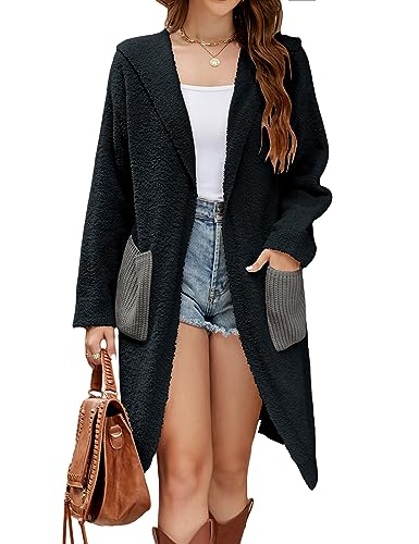 BMJL Womens Fall/Winter Cardigans Hooded Cable Knit Sweaters Oversized Open Front Coats with Pockets 2023