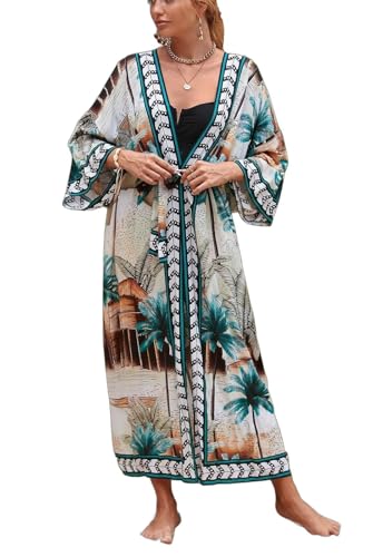 Image of Women's Kimono Cover Up Long Beach Dress Swimsuit Cover Ups Colorful Cardigan Lightweight Robe for Swimwear