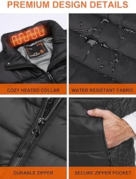 Techstuph Heated Vest with 10000mah Mobile Power with 3 Adjustable Temperatures, 5 Heating Zones USB Heated Vest, Heated Jacket for Men and Women, for Skiing, Outdoor Ready, Hiking, Black