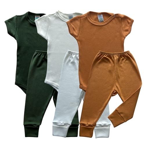 KIT Enxoval 6 Peças Suedine 100% Algodão Body Manga Curta ou Manga Longa e Calça Mijão (Manga Curta + Calça, M (3-6 meses))