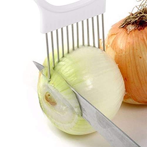 Food Slice Assistant Onion Holder Slicer, kitchen Gadgets kitchen Utensil Holder - Stainless Steel Vegetable Holder Tomato Slicer Meat Slicer, Cutting Kitchen Gadget Onion Peeler (Blue) - Thumbnail 5