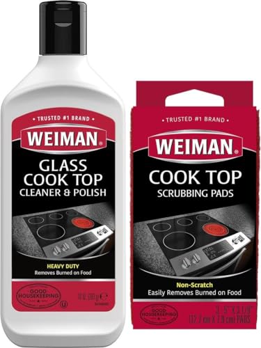 Weiman Ceramic and Glass Cooktop Cleaner - Heavy Duty Cleaner and Polish - 283g - 3 Scrubbing Pads