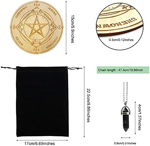 3 Piece Star Pendulum Board, Wooden Divination Board with a Crystal Dowsing Pendulum Necklace, Divination Metaphysical Message Board Witchcraft Kit Wiccan Altar Supplies (Black)