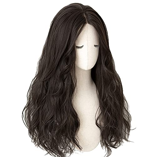 BRIGHT LELE Long Wigs for Woman Nature full Center Parting Lace Front Long Wavy Curly Hair Wig for Daily Party Synthetic Cosplay Wig HF1316s-BK