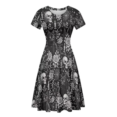 Image of HUGS IDEA Womens Puffy Swing Midi Dress Round Neck Short Sleeve Party A-Line Dresses