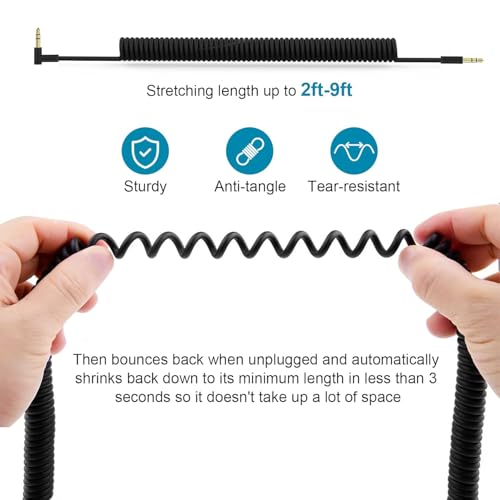 Cable de audio auxiliar Jack 3.5mm enrollado 2-9FT miniatura 5