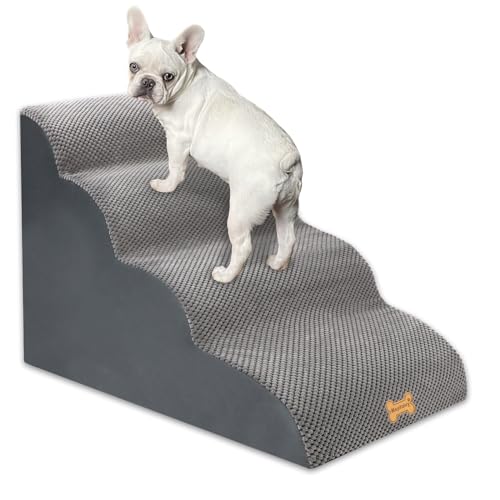 Nepfaivy Escalera Grande para Perros - Rampa Antideslizante, 4 Etapas Con Cubierta Extraíble para Subir a la Cama
