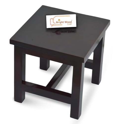 Image of Wooden Stool for Sitting, 12 Inch Solid Wood Footrest Crafted Hand- Stool for Living Room Bedroom Playroom Furniture Step Stool for Adult Toddler Children Square Corner (Cherry Red)