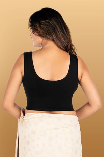 Image of Abhi Readymade Saree Blouse for Women- Sleeveless, Round Neck, Regular-fit, Stretchable, Pull-on Style Blouse