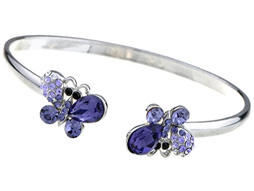 Alilang Twin Lilac Purple Lavender Color Swarovski Crystal Butterfly Spring Bangle Cuff Bracelet #TOP28