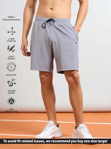 Image of TECHNOSPORT Men Solid Slim Fit Sports Shorts TS Flexi Polyester Mid Rise Drawstring Shorts Pant for Men Pockets Gym Workout Running Joggers Casual Quick Dry