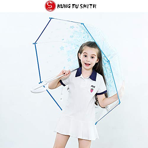 Kung Fu Smith Women Half Automatic Clear Flower Bubble Dome Shape Wind Stick Rain Umbrella, Blue - Image 7