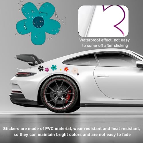 Image of KVAEY Flowers Car Stickers Set, Self Adhesive Daisy Flower Label Stickers for Car Body Mirror Window, Waterproof Hippie Stickers for Car Scooter Laptop Decoration, Car Accessories (Style B)
