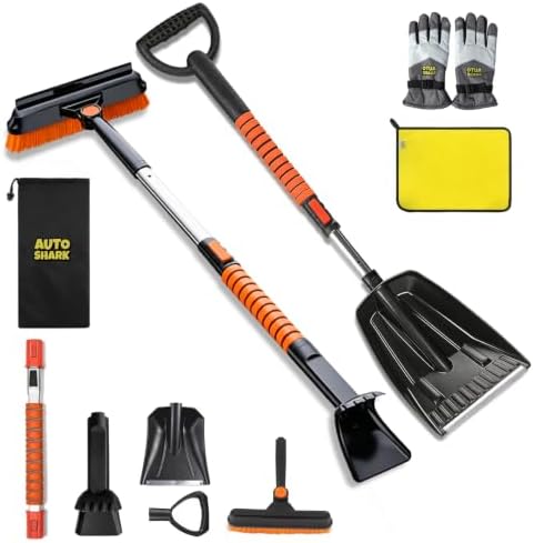 7 in 1 Snow Shovel & Snow Brush Kit, 47.2" Ice Scrapers & Snow Sh...