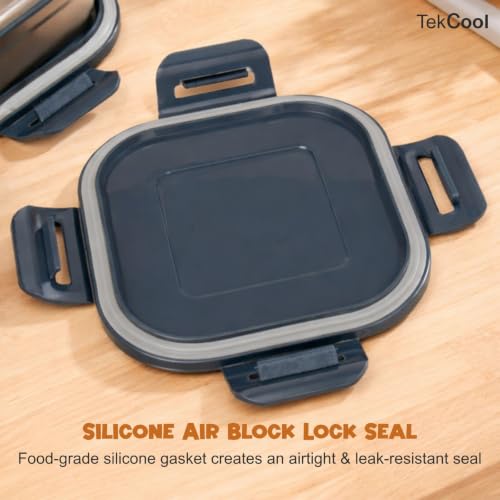 Image of TEKCOOL Stainless Steel Lunch Box with Bag | Set of 3 (400 ml Each), Square | Tiffin Box for Office, School & College