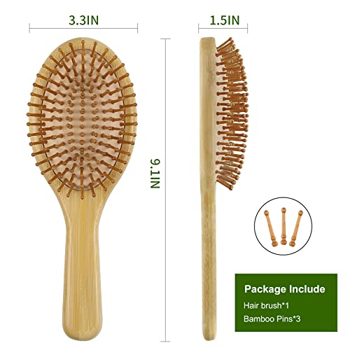 MRD Hair brush, Natural Bamboo Paddle Detangling Hairbrush, Massage Scalp Thick/Thin/Curly/Dry Hair For Women & Men 2Pcs