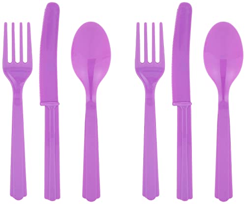 Image of Purple Plastic Silverware Set for 6 Guests (18pcs)