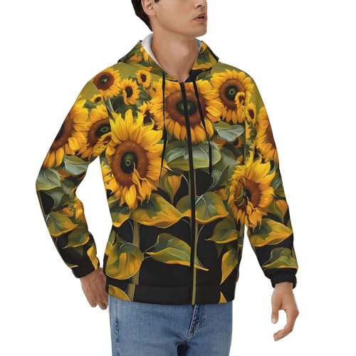 Sweat à capuche zippé pour homme avec motif tournesol et cordon de serrage confortable