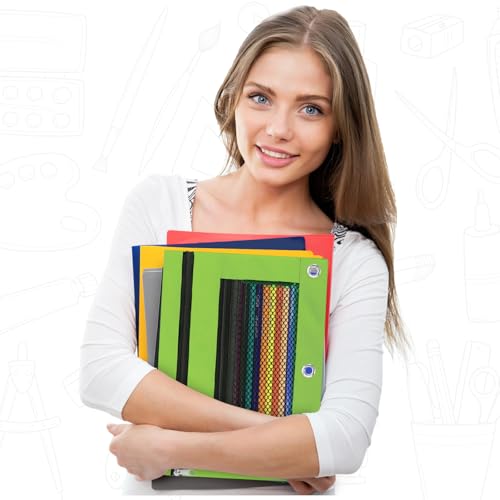 Image of Pencil Pouch for 3 Ring Binder - 3 Hole Zipper Pen Case Bag Holder Bulk Accessories Clear Window Aesthetic Organizer Pockets (Grass Green)