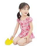 sweet mimi store TMM 子供水着 ワンピース ベビーみずぎ 女児 女の子 水着 ワンピース 帽子付き スイミング ウェアキッズ スイムウェア 旅行温泉 (6T適応身長100-110cm, ピンク)