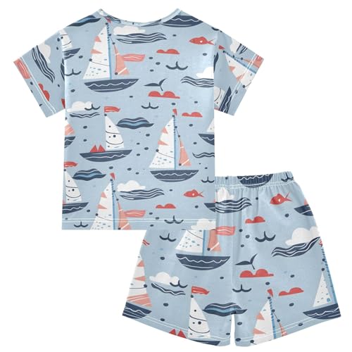 ALAZA Sailboat Bird Blue Pajamas Short Sleeve 2 Piece Sleepwear Top and Bottom Pajama Set Unisex2
