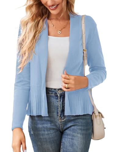 Image of GRACE KARIN Women's Lightweight Peplum Cardigan Sweaters Open Front Cropped Cardigan Long Sleeve Trendy Summer Knit Tops
