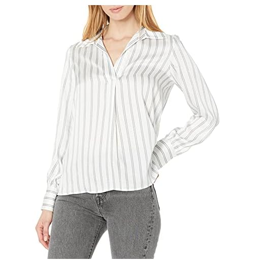 Nine West Långärmad skjorta med V-ringad rand satin krage klänning, Vit/marinblå, M