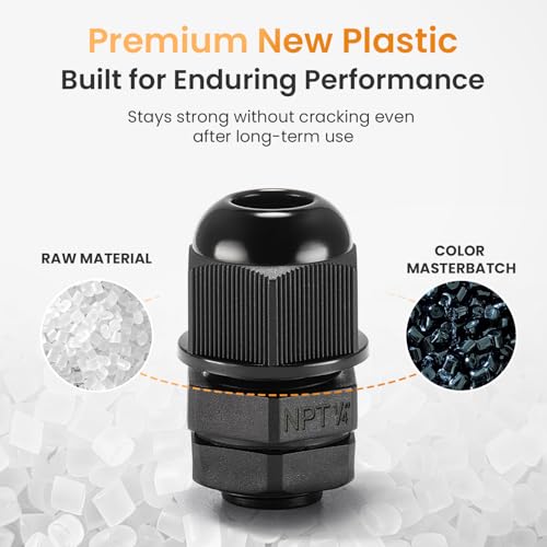 Presse-étoupe étanche IP68 en nylon noir Qilipsu avec écrou réglable 1/4 NPT isolant - 4