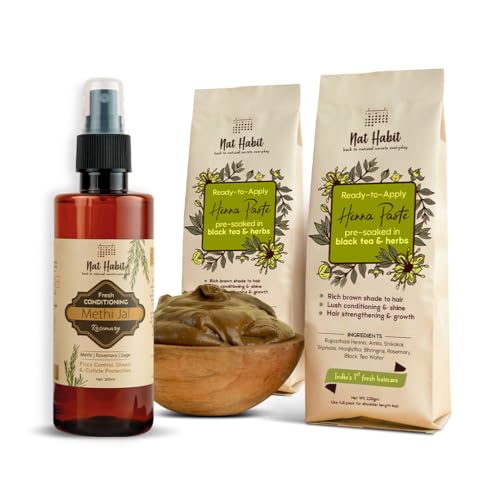 Image of Nat Habit Ready-To-Apply Henna Paste & Rosemary Methi Jal-The Perfect Choice for Conditioning with Rich Dark Brown Color and Hair Growth Boost