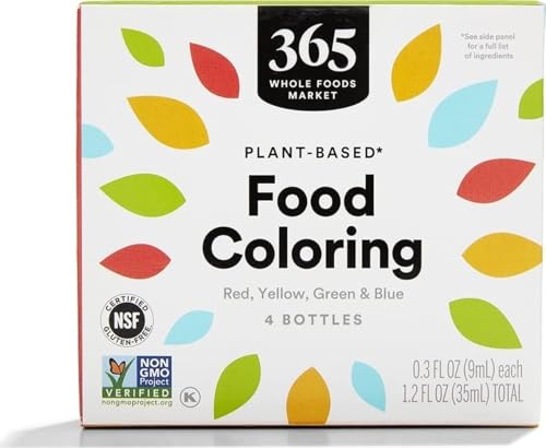 365 by Whole Foods Market, Plant-Based Food Coloring (Red, Yellow, Green & Blue Bottles), GLuten-Free, 0.3 Fl Oz Each, 1.2 Fl Oz Total