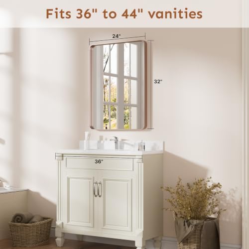 Image of Kosmonia 32x24 Inch Bathroom Vanity Mirror Brushed Rose Gold