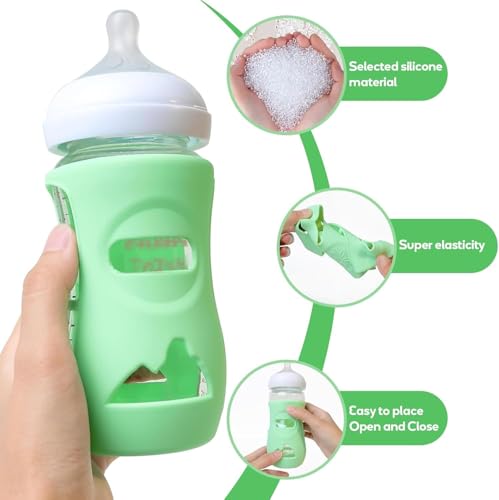 GIUSOBG 3 Stück Silikonhüllen für Glasflaschen Babyflaschen-Schutzhülle Babyflaschenhalter kompatibel mit 8-Unzen-Babyflaschen aus Naturglas