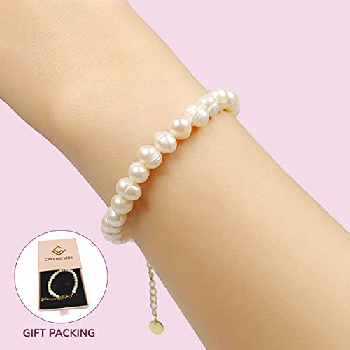Crystal Vibe White Freshwater Pearl Bracelet For Women - 6Mm White Beaded Bracelet With Pearl #TOP5