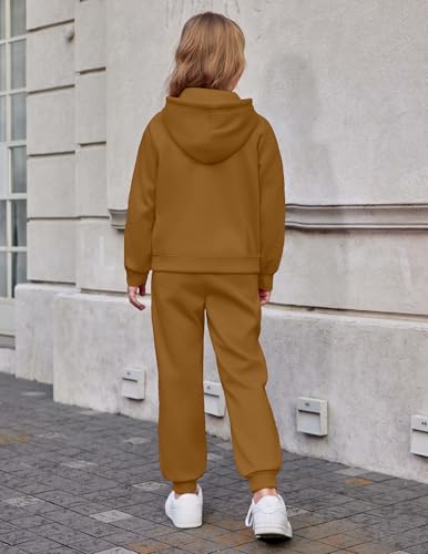 Image of Arshiner Girls 2 Piece Outfits Sweatsuit Half Zip Sweatshirt and Sweatpants | Fall Winter, Drop Shoulder Long Sleeve, Thumbhole Hoodies, with Sweatpant, Jogger Set, Sweat Set, Tracksuits with Pockets
