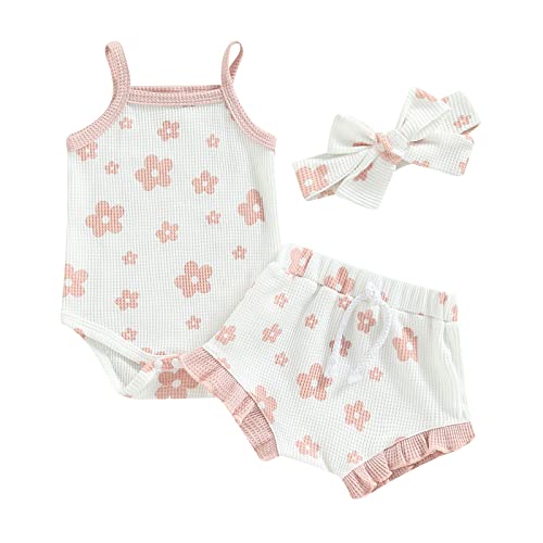 Image of CIYCUIT Newborn Baby Girl Summer Clothes Ruffle Sleeveless Ribbed Top Bloomers Shorts Set