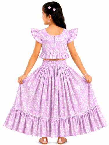 Image of GORLYA Girl's Rayon Printed Traditional Lehenga with Puff Sleeve Designer Choli Set