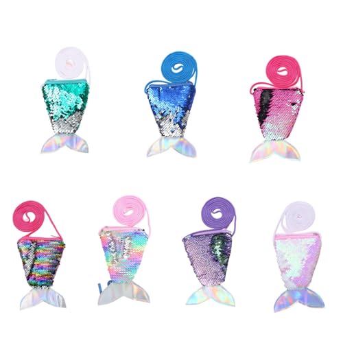 Meerjungfrau Tasche Kinder Mini Crossbody Taschen Pailletten Geldbörse Meerjungfrau Mädchen Meerjungfrau Geldbörse für Geschenk Mitgebsel Party Geburtstagsgeschenk, Mottoparty, Halloween 7 Stücke