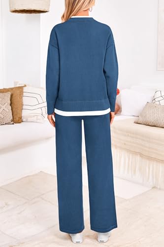 PRETTYGARDEN Women's Winter Two Piece Matching Sweater Lounge Sets Knit Long Sleeve Pullover Tops Wide Leg Pants Tracksuits2
