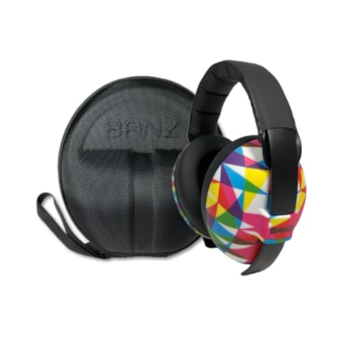 BANZ Bubzee Baby Headphones for Noise Protection - Baby Ear Muffs, Newborn Infant & Toddler, 0 to 36 Months, Adjustable (Prism) INCLUDES CASE