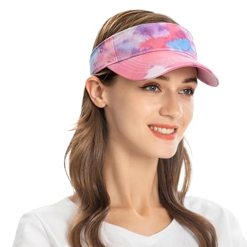 Image of ZLYC Summer Sun Visor Cap Print Sports Tennis Visors Hat for Women Girls(Tie Dyed Pink),One Size