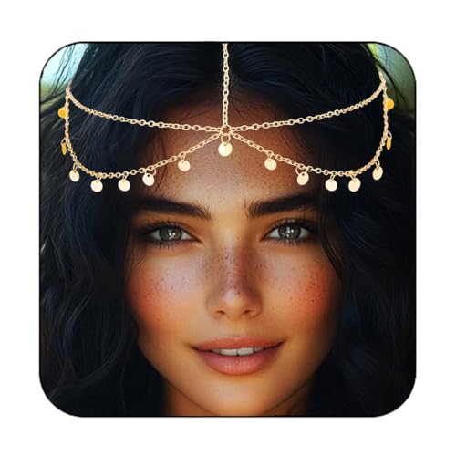 Reaky Pailletten-Stirnband, Boho-Quasten, Stirnbänder, Braut-Kopfschmuck, goldenes Haarband, Festival-Haarschmuck für Frauen (Gold)
