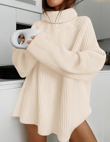 Zesica CASUAL Women'S 2024 Winter Sweaters Oversized Turtleneck Long Sleeve Chunky Knitted Pullover Sweater Jumper Tops,Apricot,Small thumb #7