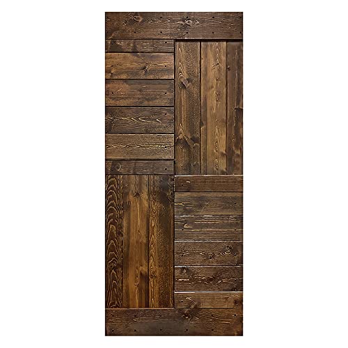 Mr. Wood 36in X 84in S Series Solid Wood Interior Sliding Barn Door Slab(Hardware Kit NOT Included)(Simple DIY Assembly) (Dark Walnut)