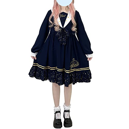 Teens' Kawaii Japanese Style Casual Princess Dress Sweet Embroidery Long Sleeve A-Line Short Dress Blue4
