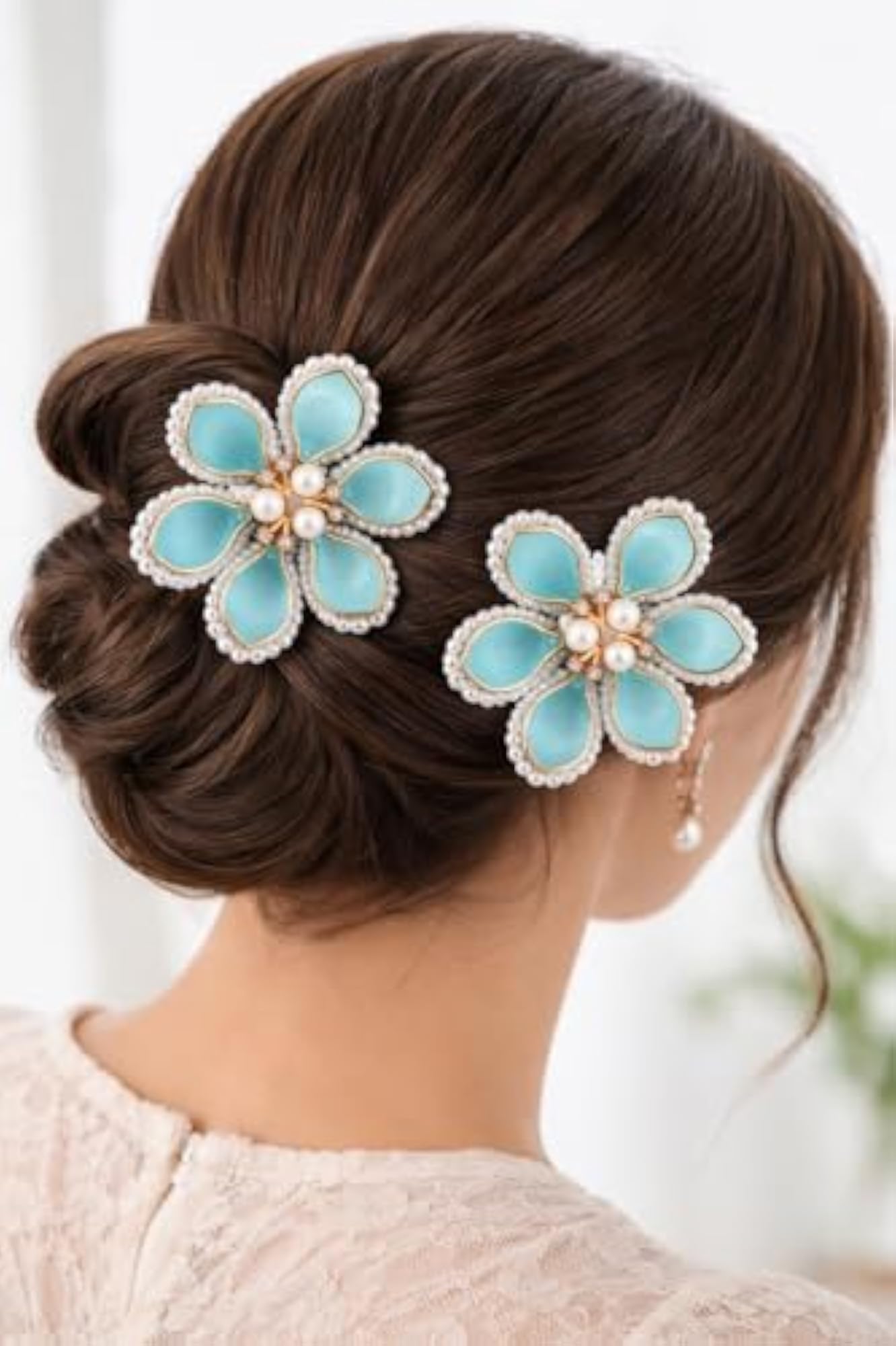 Blue Flower Pearl Hair Clip Bridal Wedding Accessory